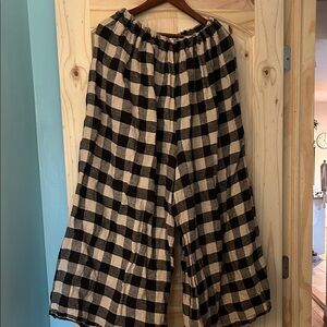 Linen Swayers check me made wide leg high waist pants XL